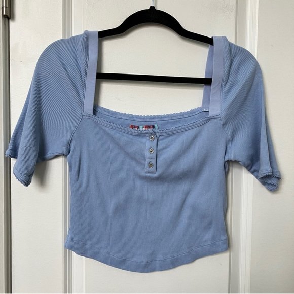 Urban Outfitters Blue Charli Crop Henley Ribbed Top - Picture 5 of 6